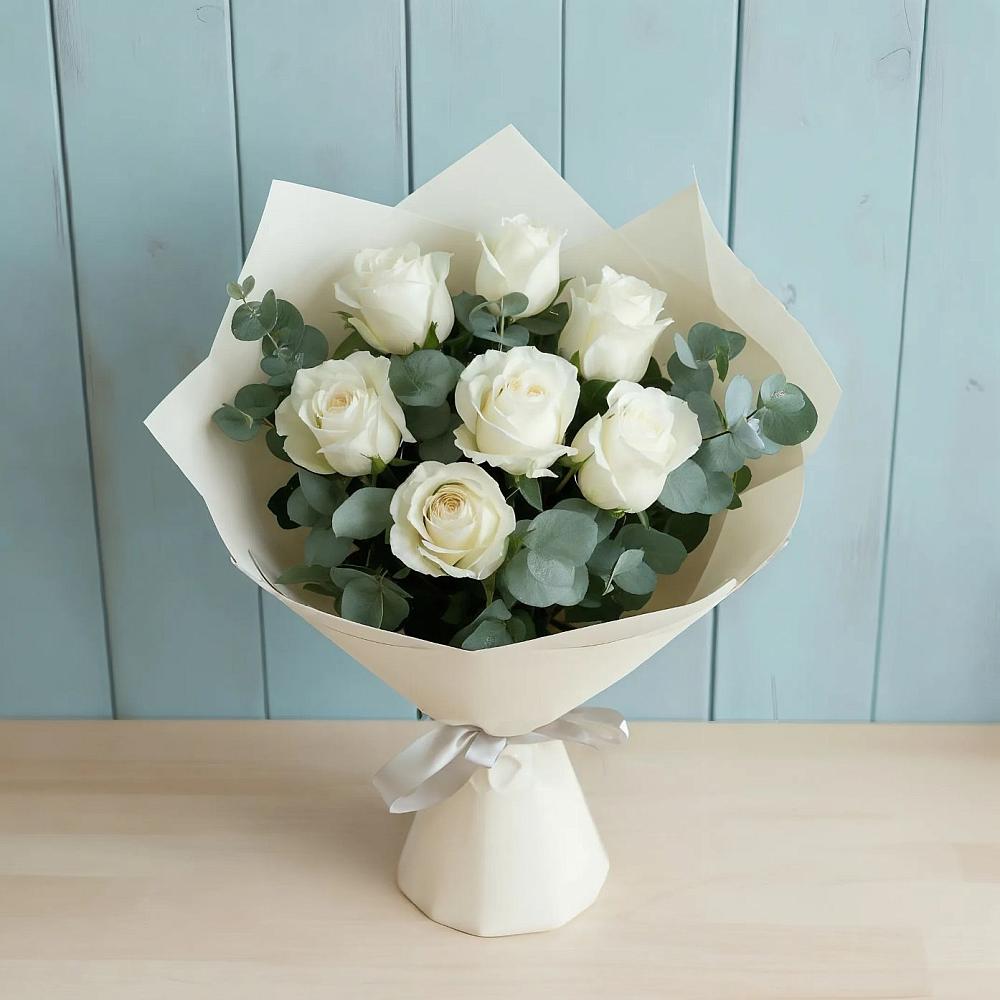 Букет Белые розы в Эвкалипте в Верхней Хаве
