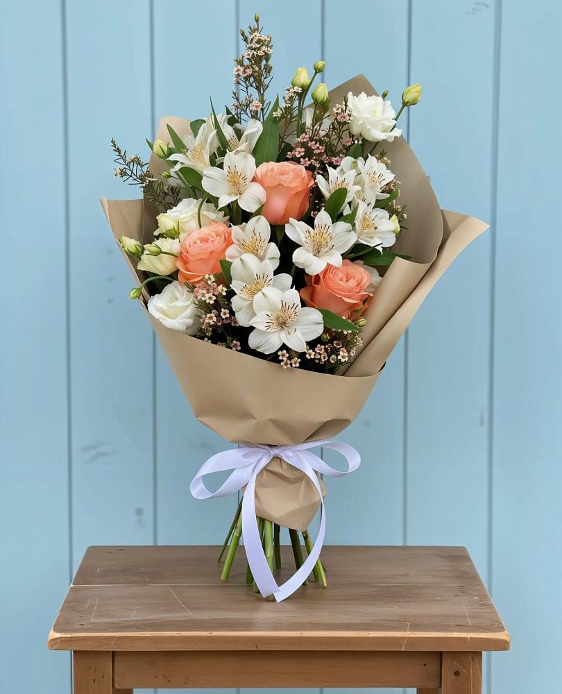 Букет цветов из: Альстромерии, Лизиантусы, Розы и Хризантемы в Верхней Хаве