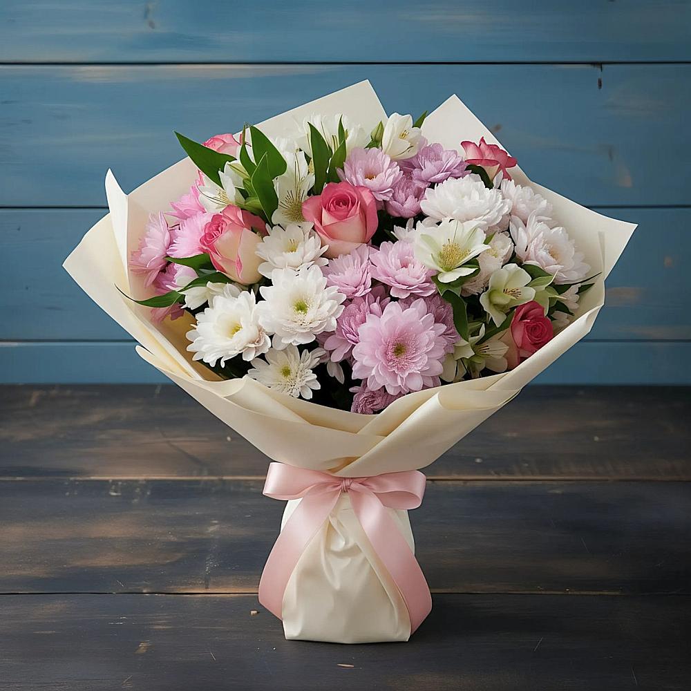 Букет цветов из: Хризантемы, Альстромерии и Розы в Верхней Хаве